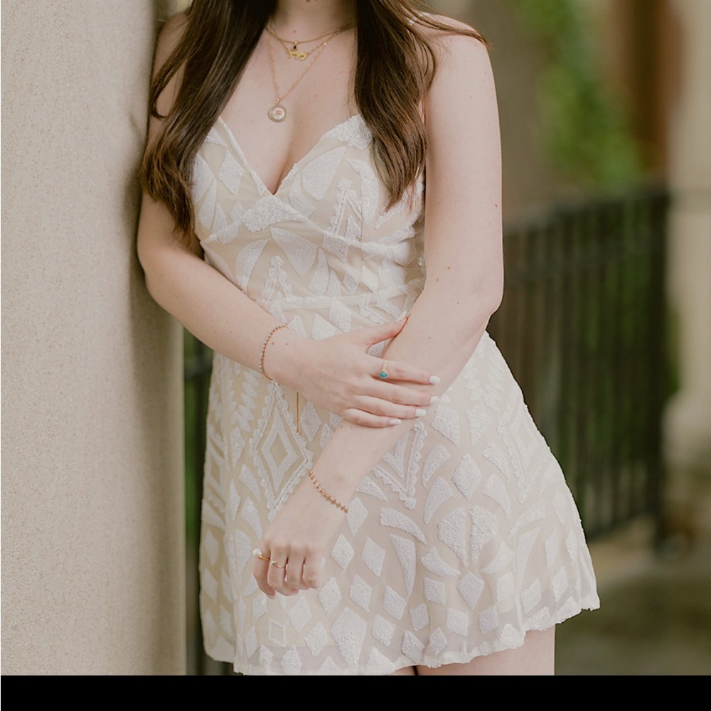 Superdown Cream and White Mini Dress